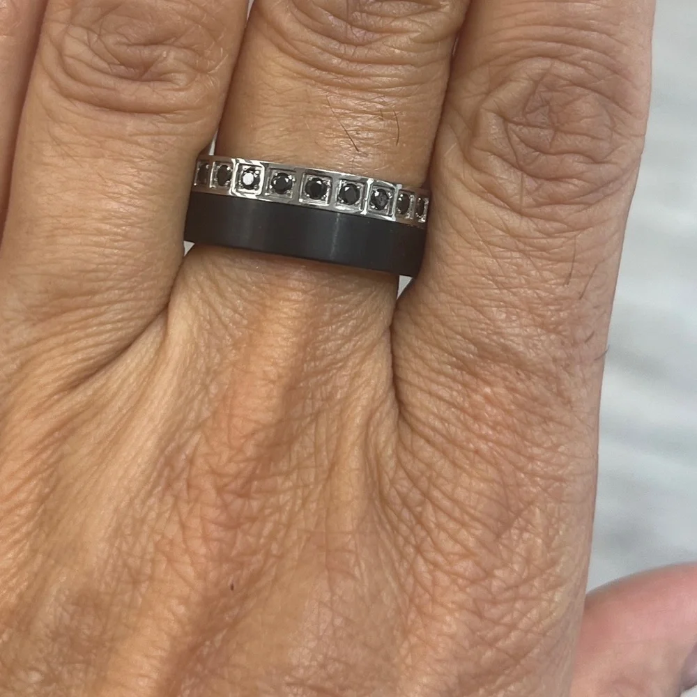 New 8mm flat Black CZ black IP plated Eternity Tungsten Wedding Band Ring